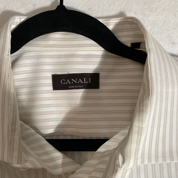 Canali Striped Dress Button Down Shirt Made in Italy Long Sleeve XXL 46/18 - Picture 3 of 7
